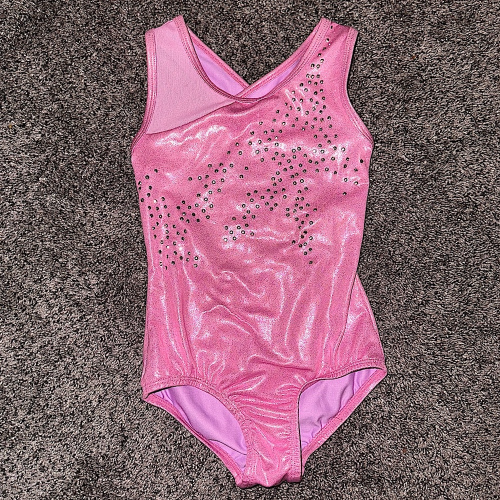 Cat & Jack Girls Gymnastics Sleeveless Leotard Pink Silver Sheer Size XS 4/5